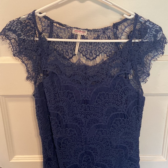 Free People Navy Blue Lace Overlay Mini Dress - Picture 2 of 5
